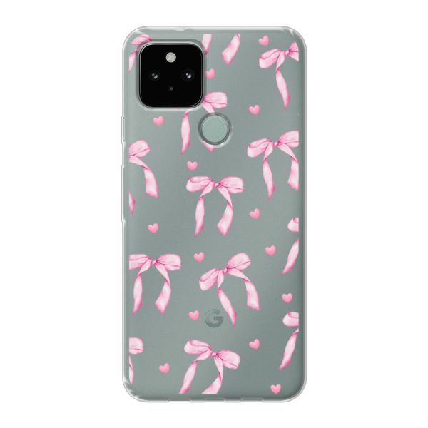Transparant flexibel Google Pixel 5 hoesje met Roze Strikjes en Hartjes