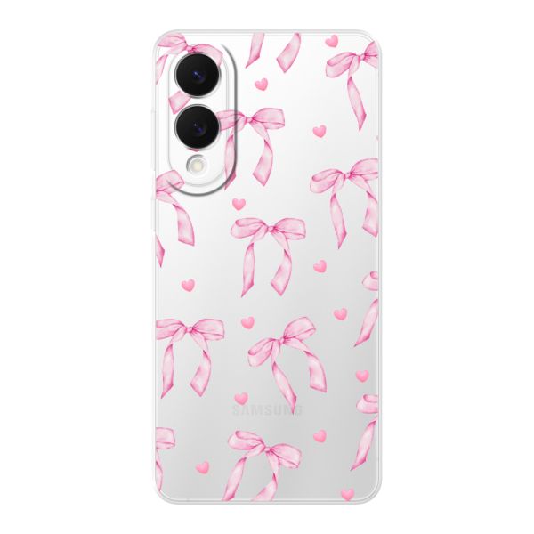 Coque Samsung Galaxy S25 Edge flexible transparente avec nœuds et cœurs roses
