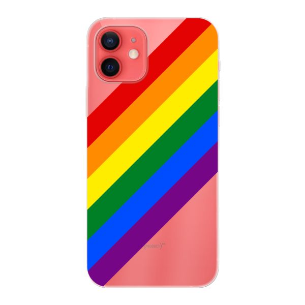 Coque iPhone 12 flexible transparente avec arc-en-ciel diagonal - rayures Pride