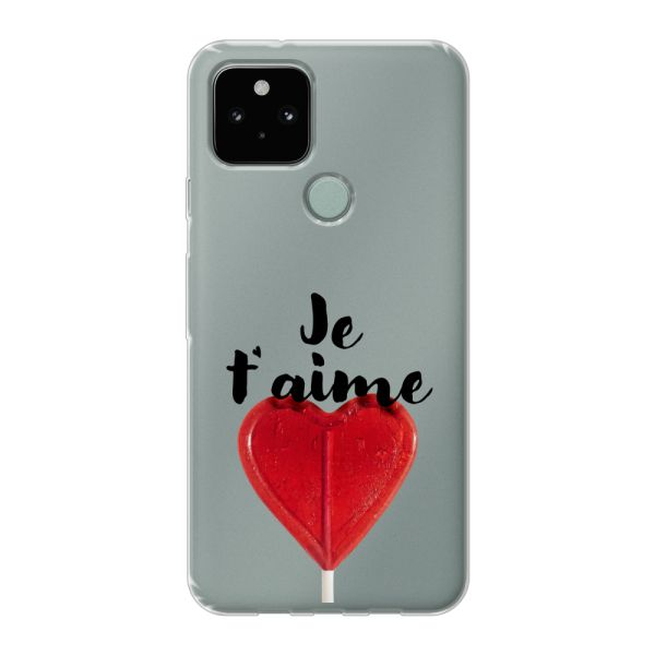Transparant flexibel Google Pixel 5 hoesje met Hartvormige Lolly - Je t'aime