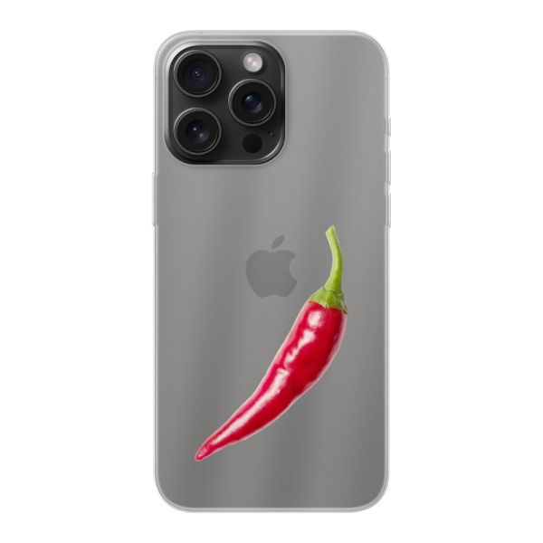 Transparente flexible iPhone 15 Pro Max Hülle mit roter Chili - Scharfes Design