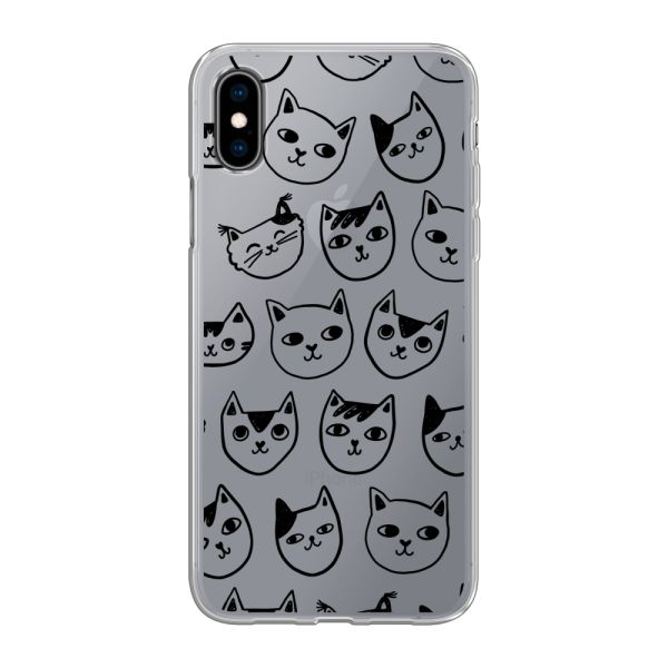 Transparant flexibel iPhone X hoesje met kattenkoppen - Transparante kattenprint