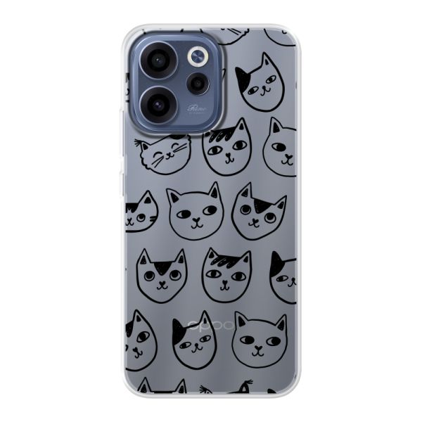 Coque Oppo Reno15 F flexible transparente avec têtes de chat - Imprimé chats transparent