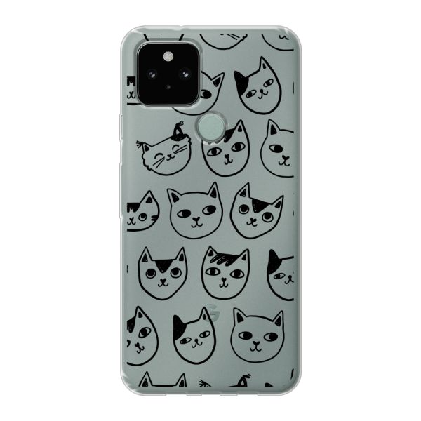 Transparant flexibel Google Pixel 5 hoesje met kattenkoppen - Transparante kattenprint