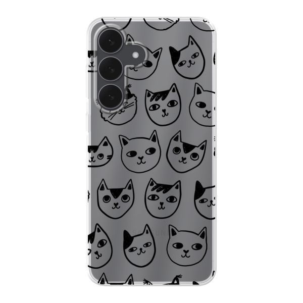 Coque Samsung Galaxy S25 FE flexible transparente avec têtes de chat - Imprimé chats transparent