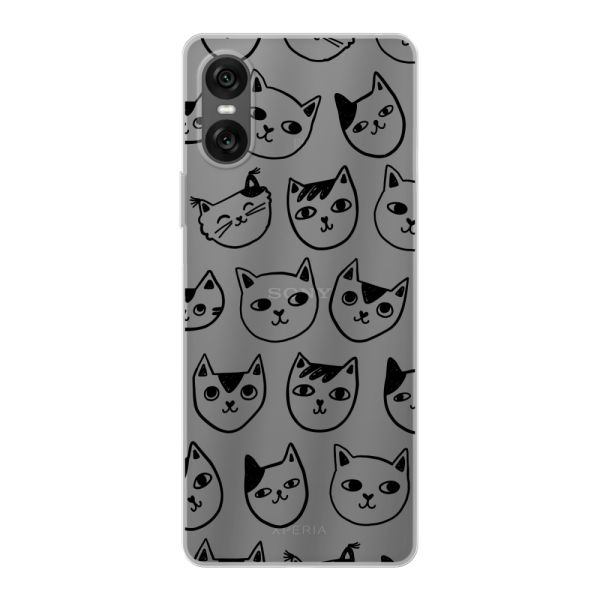 Coque Sony Xperia 10 VI flexible transparente avec têtes de chat - Imprimé chats transparent