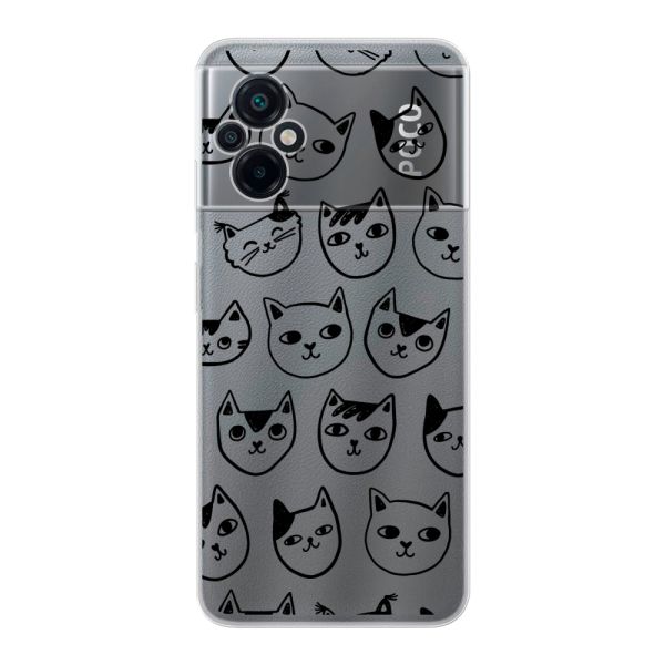 Transparant flexibel Xiaomi Poco M5 4G / 5G hoesje met kattenkoppen - Transparante kattenprint