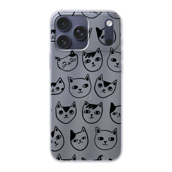 Coque iPhone 17 Pro Max flexible transparente avec têtes de chat - Imprimé chats transparent