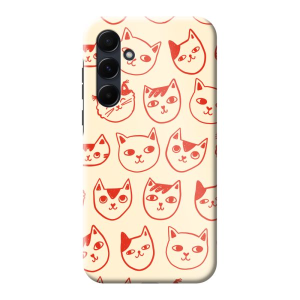 Extra sterk Samsung Galaxy A55 hoesje met kattenkoppen - Rode katten op crème