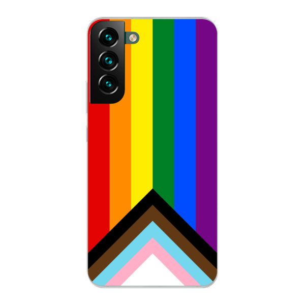 Transparant flexibel Samsung Galaxy S22 Plus hoesje met Regenboog Vlag - Progress Pride Vlag