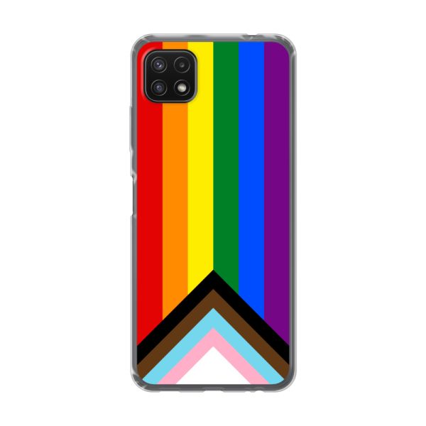 Transparant flexibel Samsung Galaxy A22 5G hoesje met Regenboog Vlag - Progress Pride Vlag