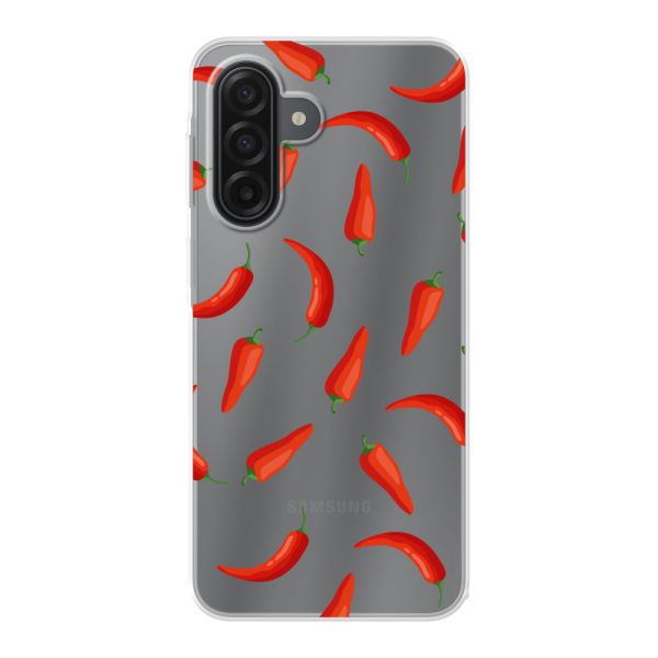 Transparant flexibel Samsung Galaxy A17 4G hoesje met Rode Pepers - Transparant Chili Pepper Patroon