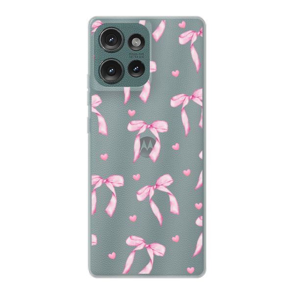 Transparant flexibel Motorola Edge 50 hoesje met Roze Strikjes en Hartjes