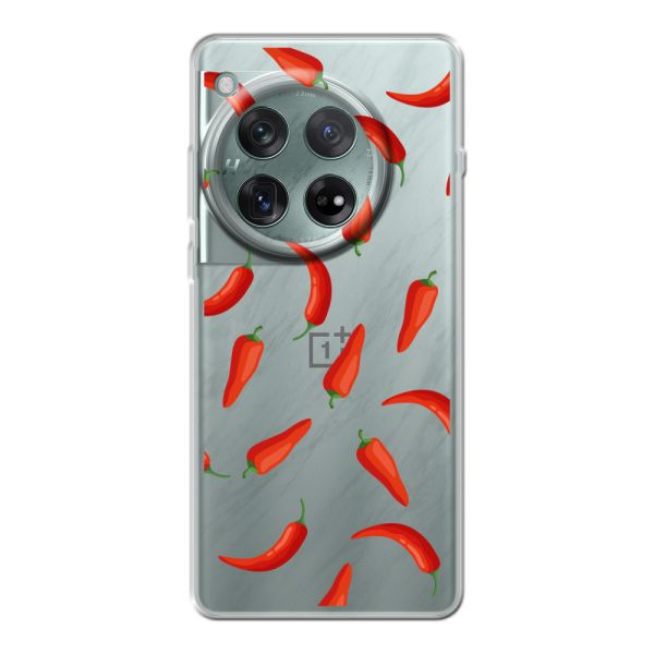 Transparente flexible OnePlus 12r Hülle mit Roten Chilis - Transparentes Chili Pepper Muster