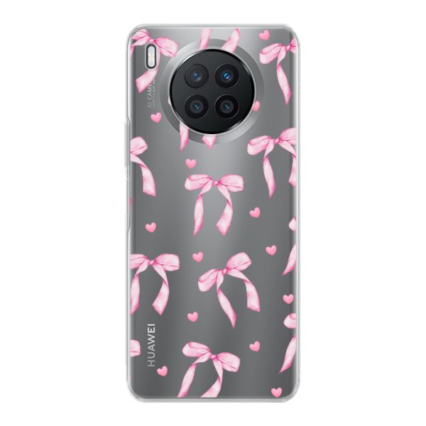 Transparant flexibel Huawei Nova 8i hoesje met Roze Strikjes en Hartjes