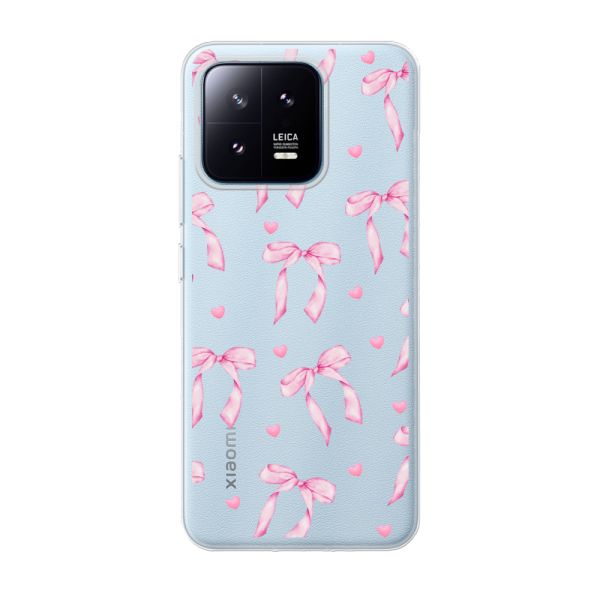 Transparant flexibel Xiaomi 13 Pro hoesje met Roze Strikjes en Hartjes