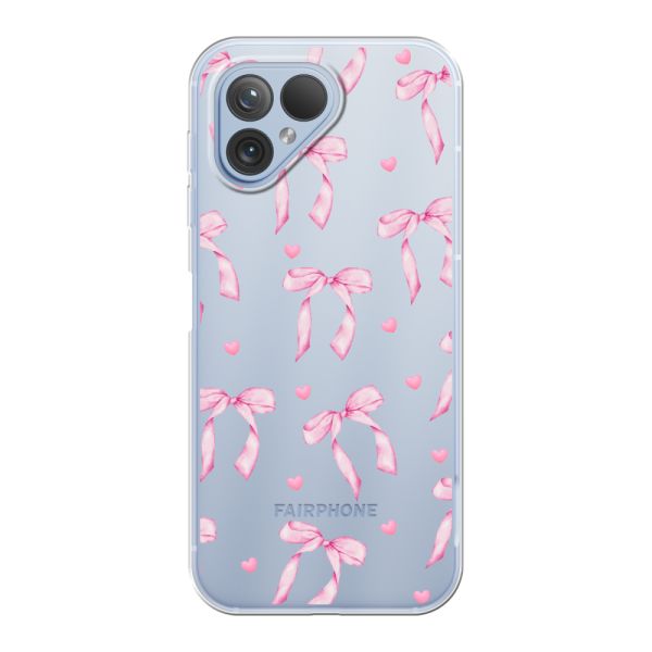 Transparant flexibel Fairphone 5 hoesje met Roze Strikjes en Hartjes