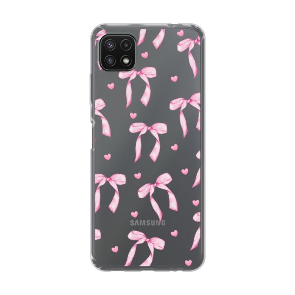 Transparant flexibel Samsung Galaxy A22 5G hoesje met Roze Strikjes en Hartjes