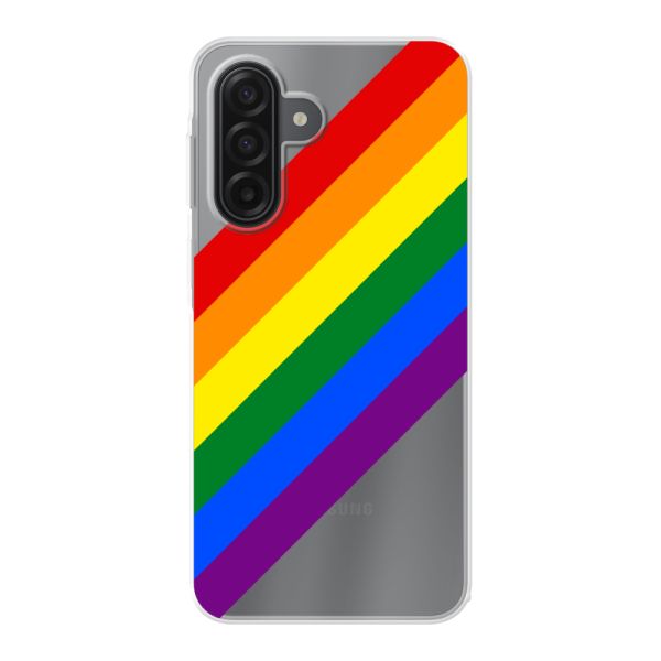 Coque Samsung Galaxy A17 4G flexible transparente avec arc-en-ciel diagonal - rayures Pride