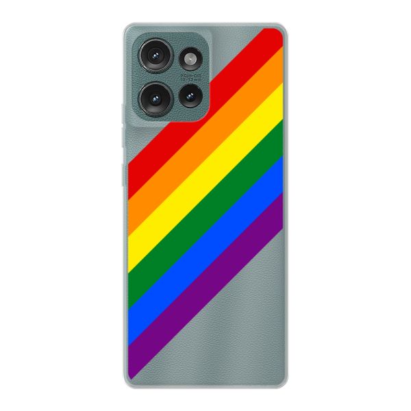 Transparant flexibel Motorola Edge 50 hoesje met Diagonale Regenboog - Pride Strepen