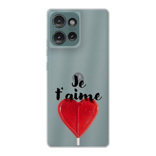 Transparant flexibel Motorola Edge 50 hoesje met Hartvormige Lolly - Je t'aime