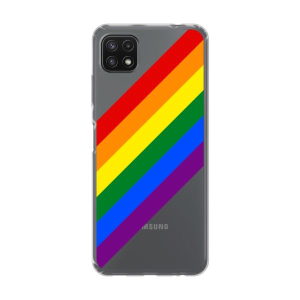 Transparant flexibel Samsung Galaxy A22 5G hoesje met Diagonale Regenboog - Pride Strepen