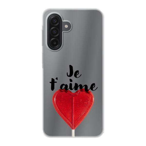 Coque Samsung Galaxy A17 4G flexible transparente avec sucette en forme de cœur - Je t'aime