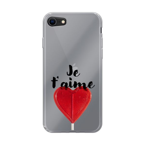 Coque iPhone 7 flexible transparente avec sucette en forme de cœur - Je t'aime