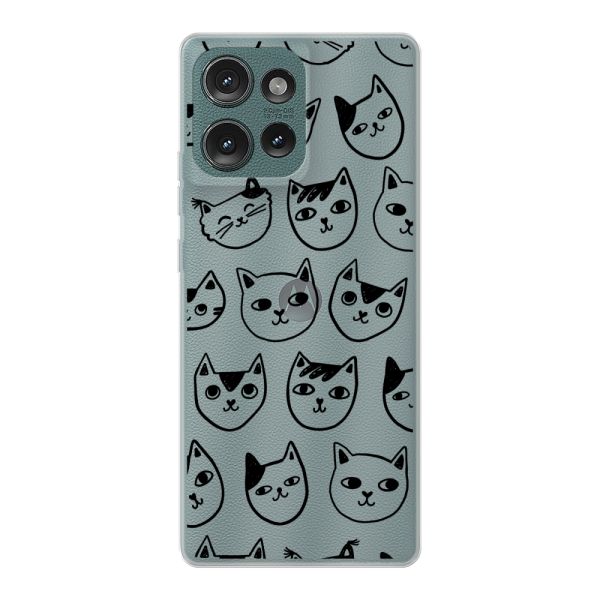 Coque Motorola Edge 50 flexible transparente avec têtes de chat - Imprimé chats transparent