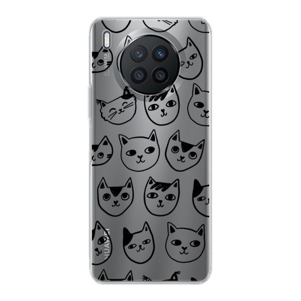 Transparant flexibel Huawei Nova 8i hoesje met kattenkoppen - Transparante kattenprint