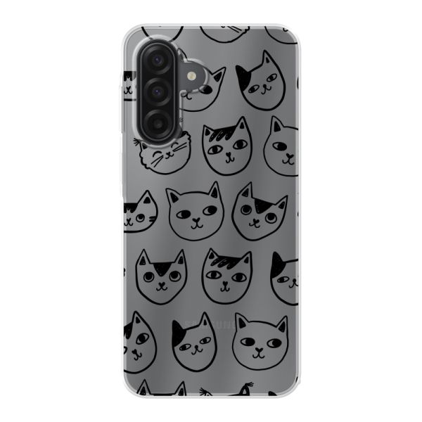 Coque Samsung Galaxy A17 4G flexible transparente avec têtes de chat - Imprimé chats transparent