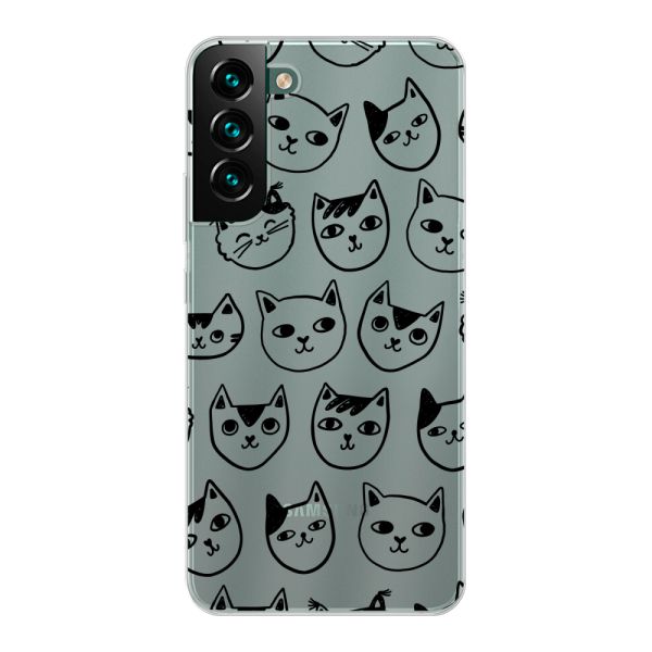 Transparant flexibel Samsung Galaxy S22 Plus hoesje met kattenkoppen - Transparante kattenprint