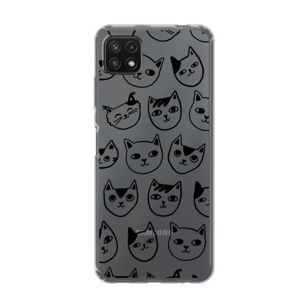 Transparant flexibel Samsung Galaxy A22 5G hoesje met kattenkoppen - Transparante kattenprint