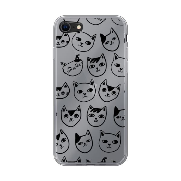 Transparant flexibel iPhone SE (2020 &amp;amp; 2022) hoesje met kattenkoppen - Transparante kattenprint