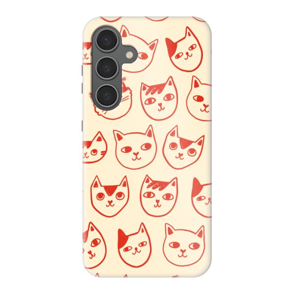 Extra sterk Samsung Galaxy S24 Plus hoesje met kattenkoppen - Rode katten op crème