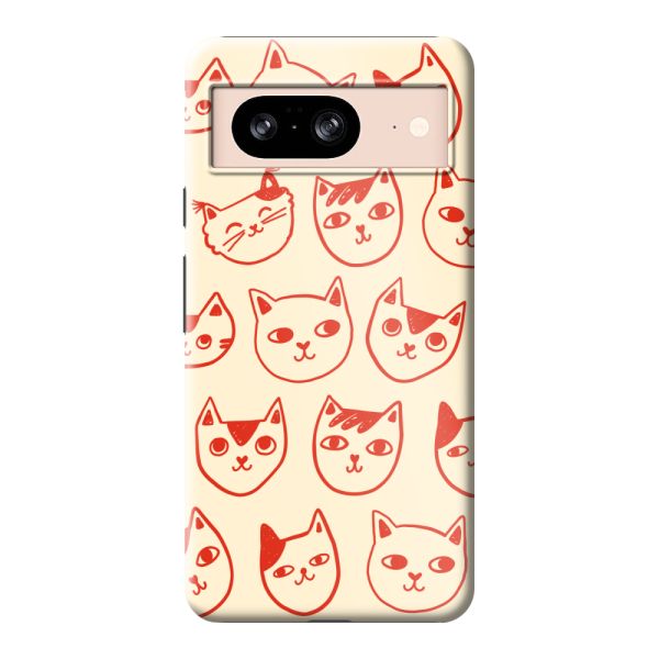 Extra sterk Google Pixel 8 hoesje met kattenkoppen - Rode katten op crème