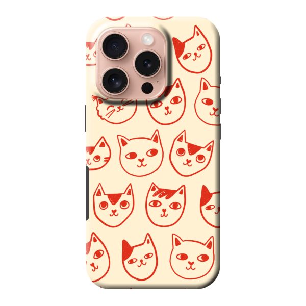 Extra sterk iPhone 16 Pro hoesje met kattenkoppen - Rode katten op crème