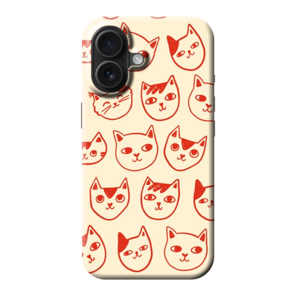 Extra sterk iPhone 16 hoesje met kattenkoppen - Rode katten op crème