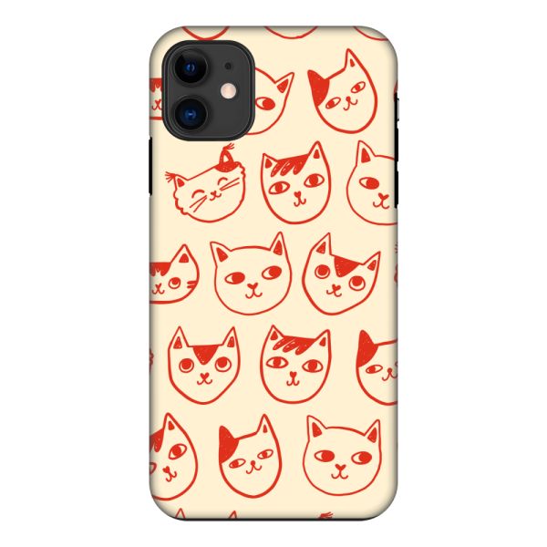 Coque iPhone 11 ultra-résistante avec têtes de chat - Chats rouges sur fond crème