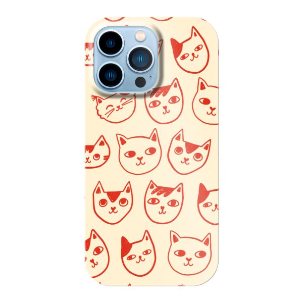 Extra sterk iPhone 14 Pro Max hoesje met kattenkoppen - Rode katten op crème