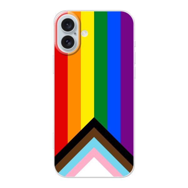 Transparant flexibel iPhone 16 Plus hoesje met Regenboog Vlag - Progress Pride Vlag