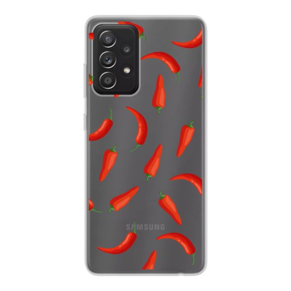 Transparant flexibel Samsung Galaxy A52 hoesje met Rode Pepers - Transparant Chili Pepper Patroon