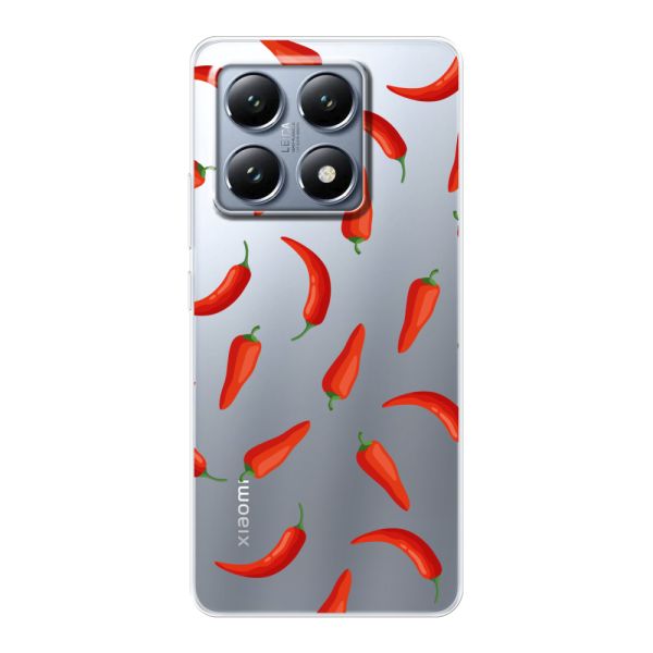 Transparente flexible Xiaomi 14T Hülle mit Roten Chilis - Transparentes Chili Pepper Muster