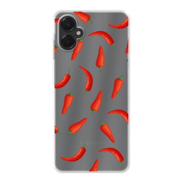 Coque Samsung Galaxy A06 5G flexible transparente avec Piments Rouges - Motif Transparent Chili Pepper