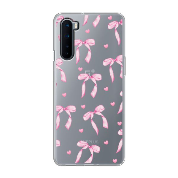 Transparant flexibel OnePlus Nord hoesje met Roze Strikjes en Hartjes