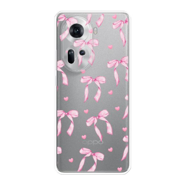 Transparant flexibel Oppo Reno11 hoesje met Roze Strikjes en Hartjes
