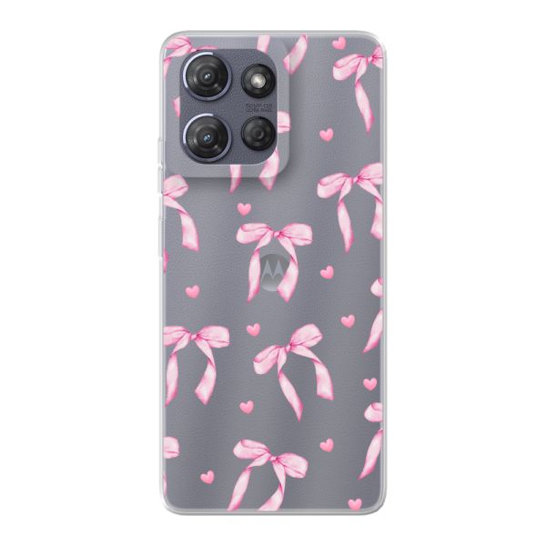 Coque Motorola Moto G Power (2025) flexible transparente avec nœuds et cœurs roses