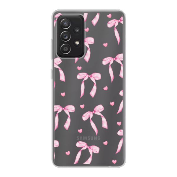 Transparant flexibel Samsung Galaxy A52 hoesje met Roze Strikjes en Hartjes