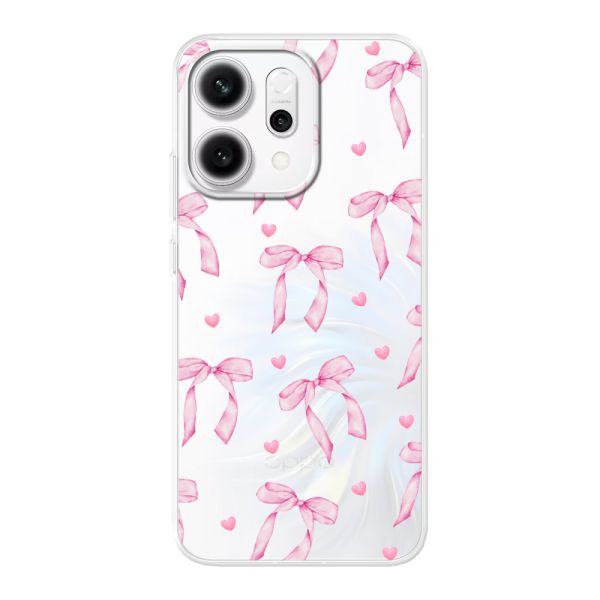 Coque Oppo Reno14 Pro flexible transparente avec nœuds et cœurs roses