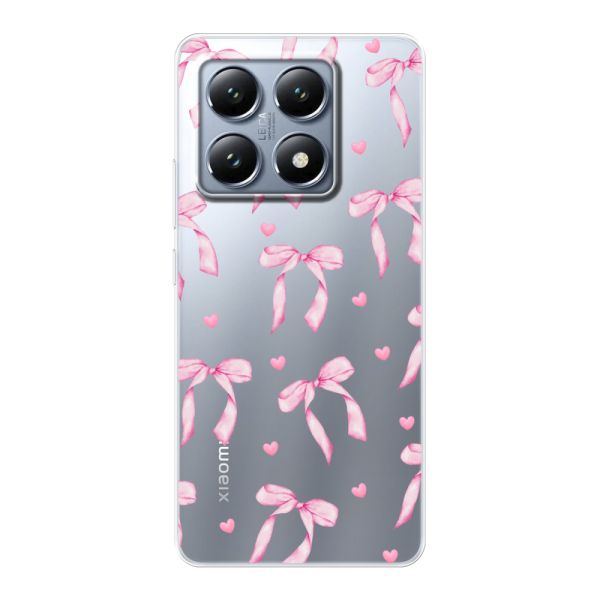 Transparant flexibel Xiaomi 14T hoesje met Roze Strikjes en Hartjes